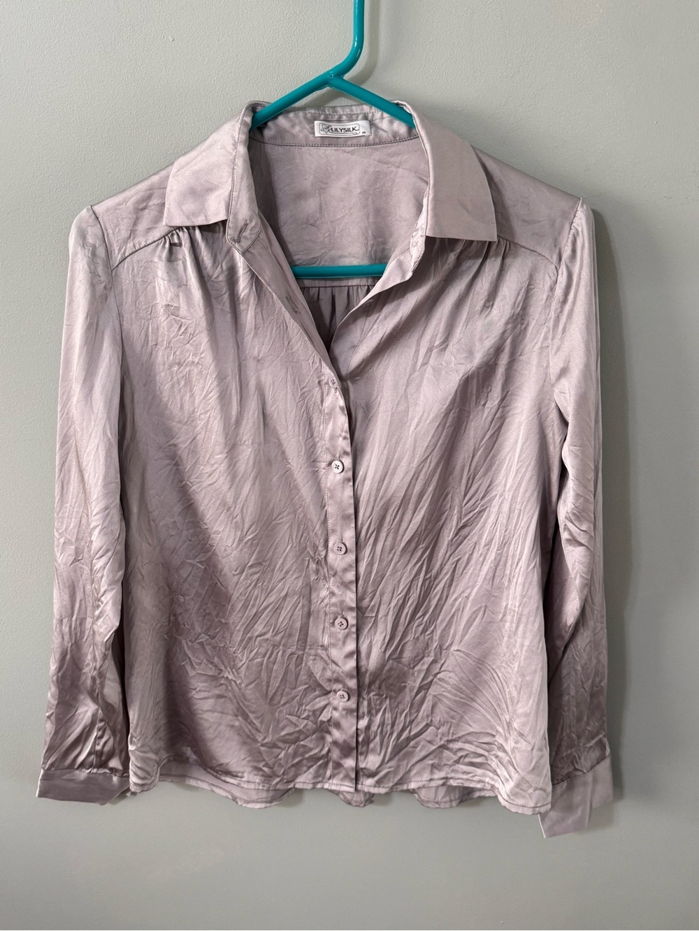 LilySilk Women's Button Down XS Classic Silk Sliver Gray Long Sleeve Blouse